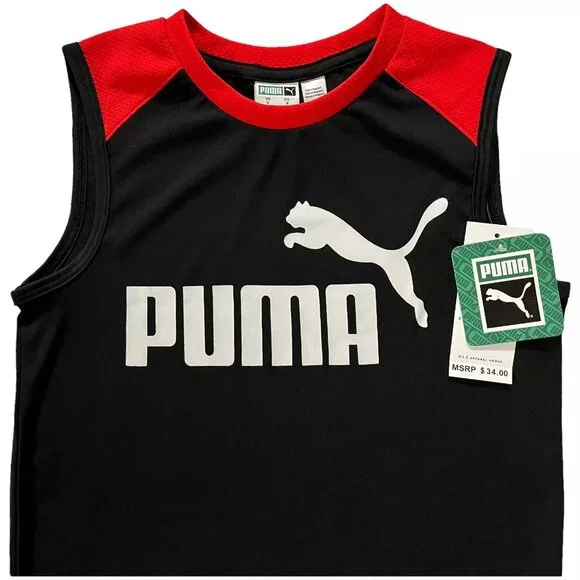 Puma Little Boy's Shorts &‎ T Shirt Set Size 5-6 Black/Red Breathable Quick Dry - Picture 5 of 9